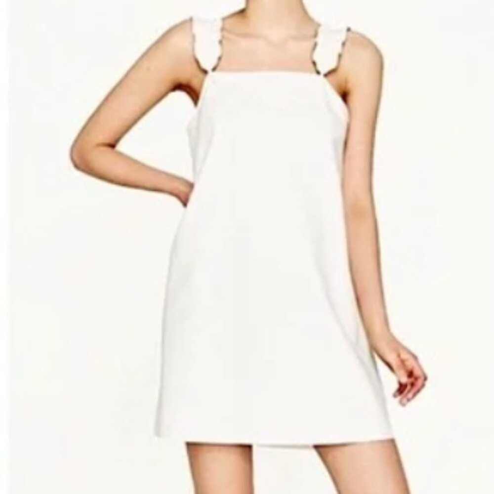 Zara White Faux Leather Dress with Ruffle Detail Straps